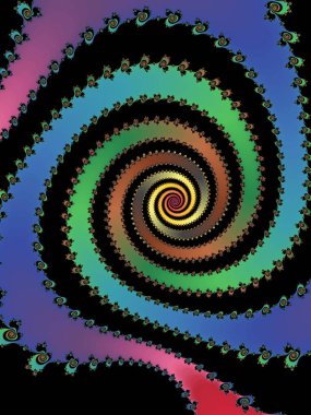 Fraktal astroniyatlar, koyu renklerde dönme yanılsaması ile sarmal bir sarmal oluştururlar.
