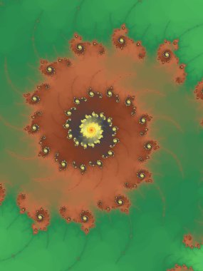 Kahverengi renklerde dekoratif fraktal helisel yeşil bir arka plan