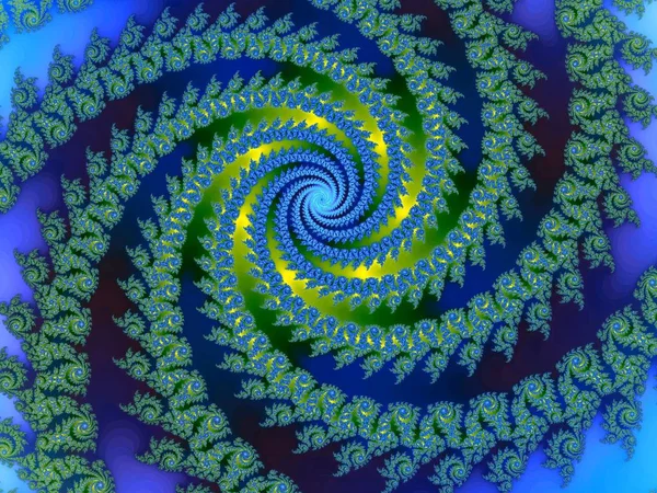 Parlak renkli hareket illüzyonuyla fraktal dekoratif spiraller.