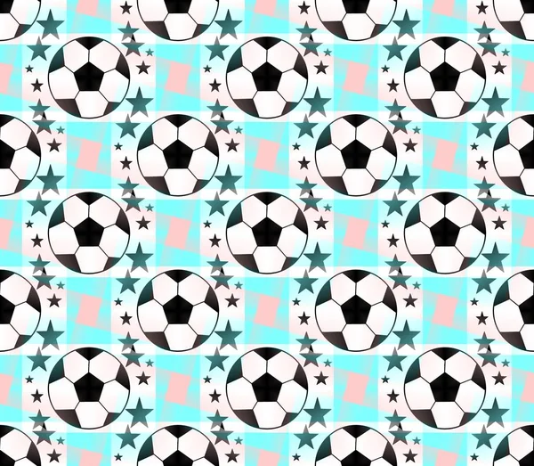 Seamless pattern with a soccer ball  and five-pointed stars in a bright translucent  colors.