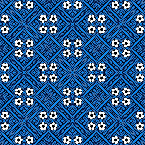 Seamless pattern with a soccer ball in a blue colors.