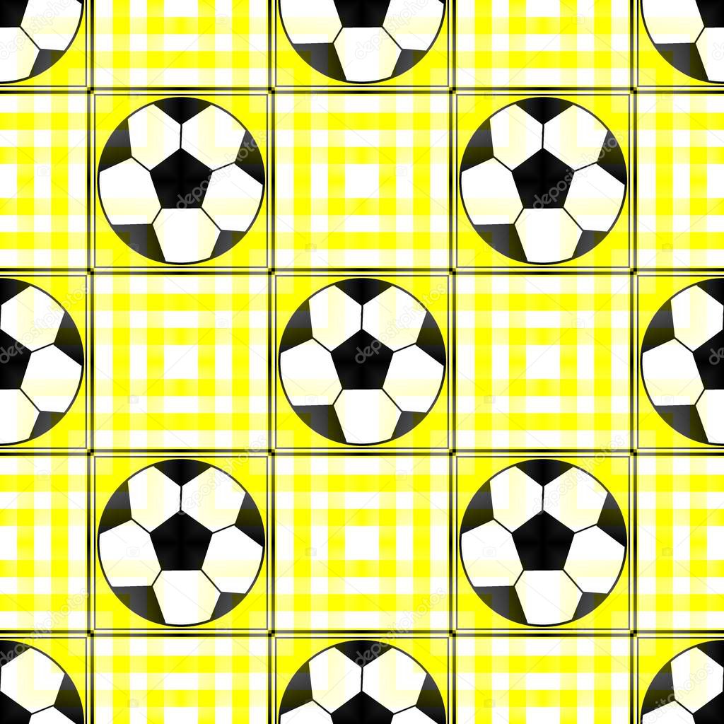 Seamless pattern with a soccer ball in a bright yellow translucent  colors. 