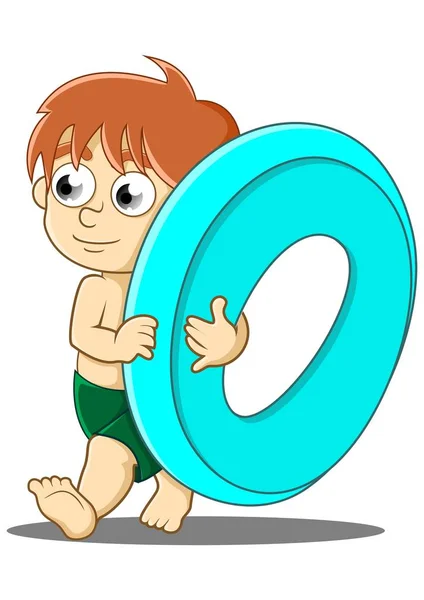 Ilustración Niño Llevando Una Carroza Para Nadar —  Fotos de Stock