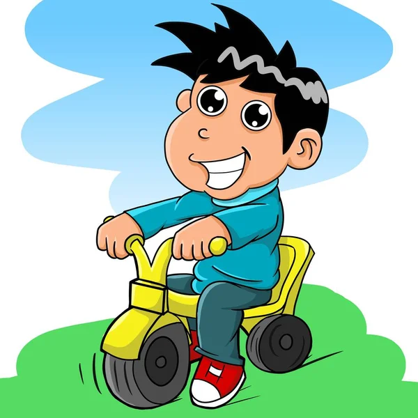 Ilustración Niños Jugando Triciclo —  Fotos de Stock