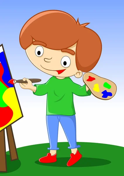 Ilustración Niño Que Estaba Pintando — Foto de Stock