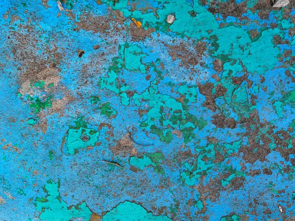 Старий гранжевий вінтажний фон: іржава металева поверхня з синьою фарбою лущиться і розтріскує текстуру — стокове фото