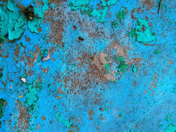 Old grunge vintage background: rusty metal surface with blue paint flaking and cracking texture — Stock Photo, Image