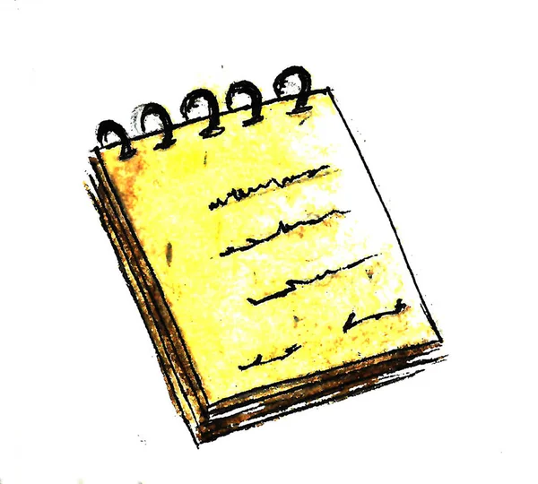 Ręcznie rysowane żółte tło notebooka. Wróć do szkoły. Tło archiwalne. — Zdjęcie stockowe