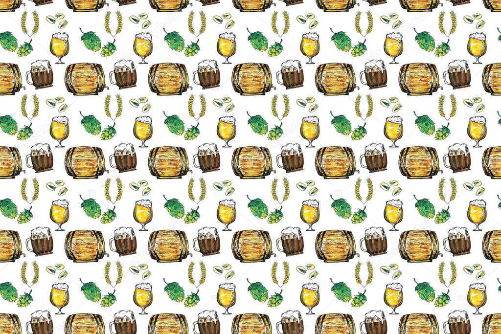 Octoberfest subjects set isolated over white background pattern.