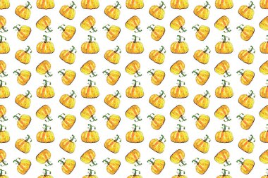 Beyaz arka planda Helloween turuncu kabak deseni. soyut suluboya mozaik