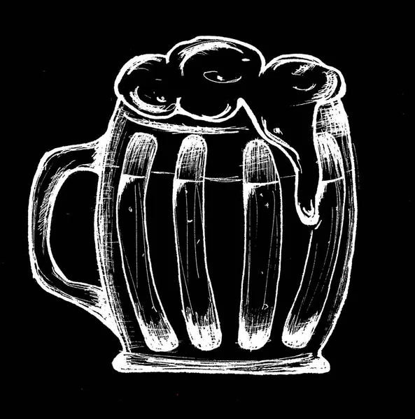 Octoberfest temas ilustración en blanco y negro. Cerveza. Estilo bar. Taza de dibujos animados moderna con temas de octoberfest . —  Fotos de Stock