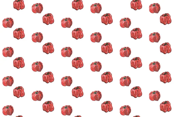 Red pepper seamless pattern. Hand drawing of red bulgarian sweet pepper, paprika, peppercorns.