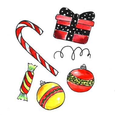 Meksika Noel öğeleri grafik suluboya seti. Şenlikli tasarım için dekoratif unsurlar.