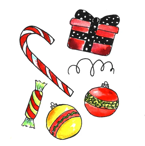 Meksika Noel öğeleri grafik suluboya seti. Şenlikli tasarım için dekoratif unsurlar.