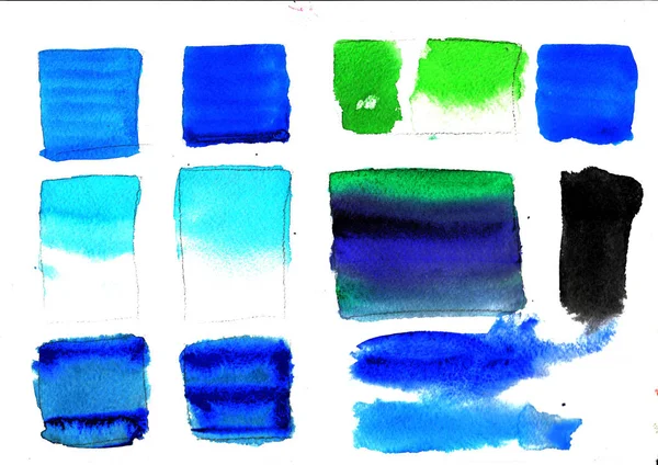 Dessin à la main carrés taches d'aquarelle bleu turquoise pour ensemble de fond de conception — Photo