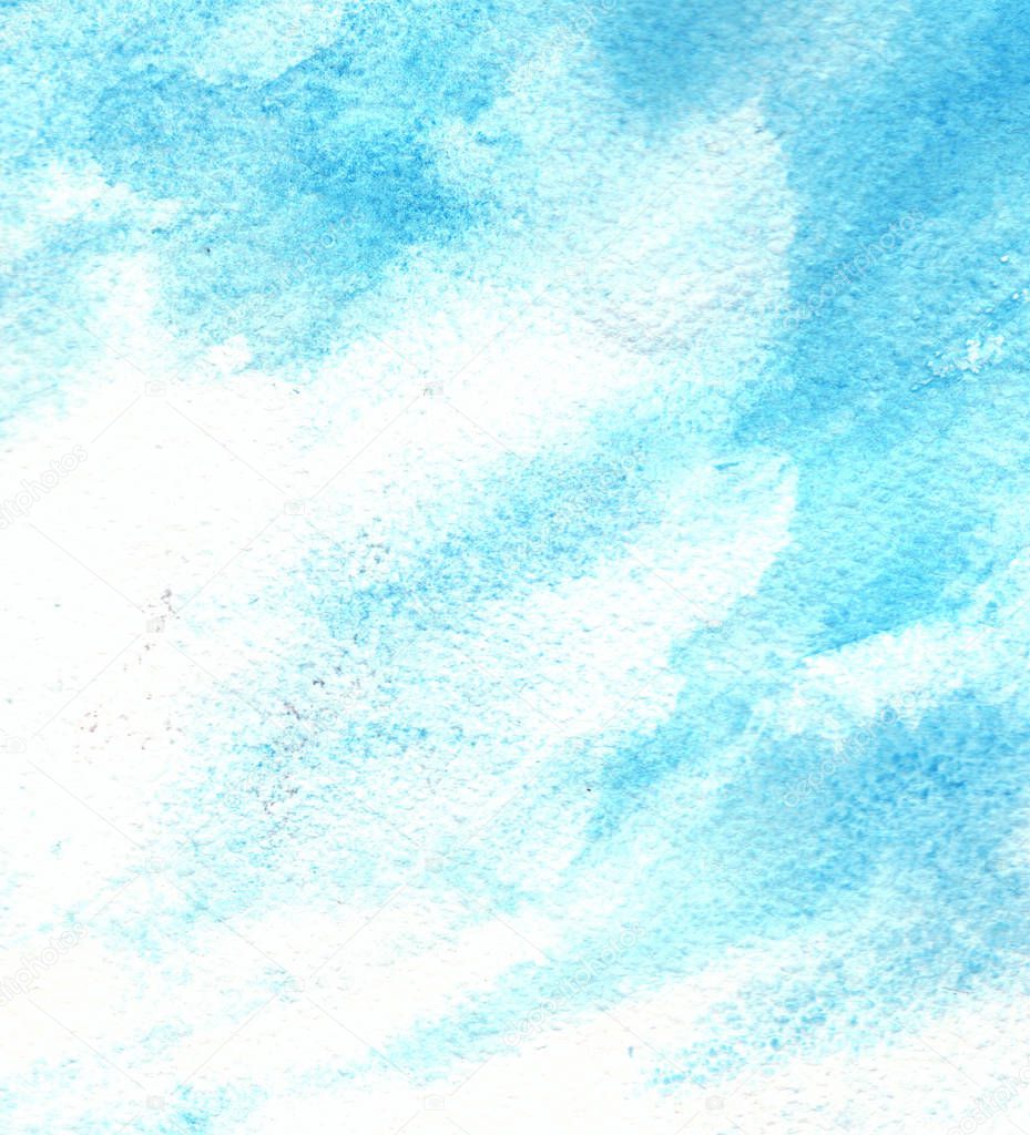 the blue sky. Watercolor painted sky with clouds. Blue background