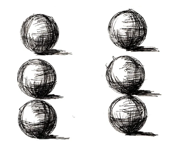 Esferas sombreadas desenhadas à mão uma disposição do cartão postal — Fotografia de Stock