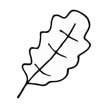 Vektör siyah ve beyaz yaprak. Basit tek renkli çiçek desenli. Beyaz arka planda yaprak tatlısı. El çizimi yaprak izi