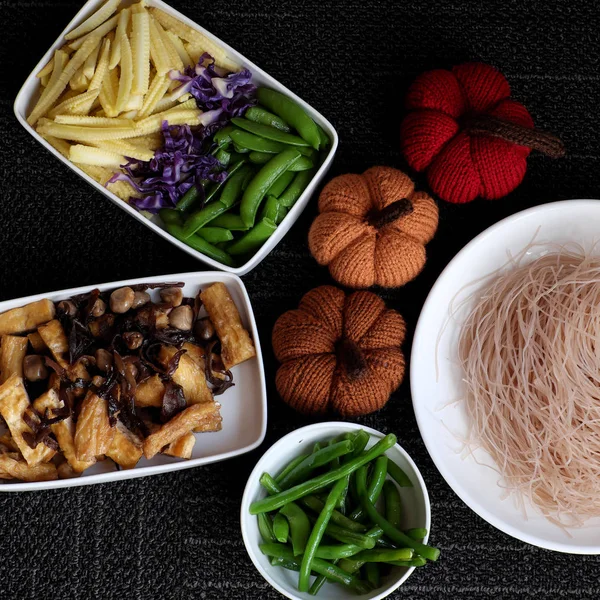 Ingredientes Alimentarios Para Arroz Seco Vermicelli Frito Con Verduras Desde — Foto de Stock