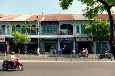 Çin kasabasında sokak boyunca antik evin Satır, Ho Chi Minh cit