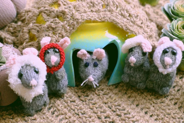Concepto divertido para el año de la rata, ratones familia caliente en cueva — Foto de Stock