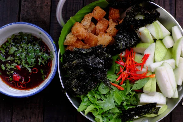 Vista Superior Cozinha Vegana Vietnamita Salada Goiaba Para Dieta Sem — Fotografia de Stock