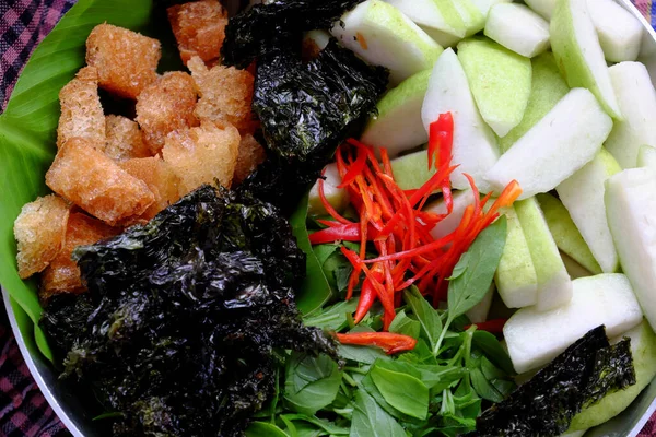 Vista Superior Cozinha Vegana Vietnamita Salada Goiaba Para Dieta Sem — Fotografia de Stock
