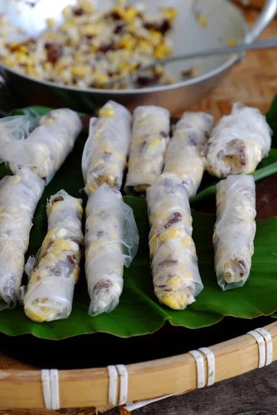 Високий Вид Приготування Єтнамської Вегетаріанської Страви Зробити Глибокий Смажений Кукурудзяний — стокове фото