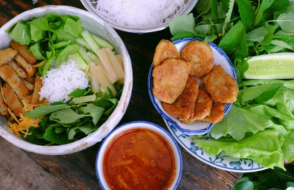 Vista Superior Refeição Vegan Vietnamita Para Café Manhã Com Menu — Fotografia de Stock