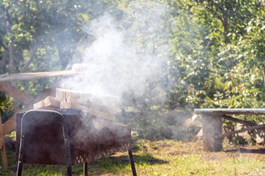 bir kır evinde tatilde barbekü içme