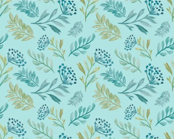 Tender watercolour seamless pattern with leaves and berries