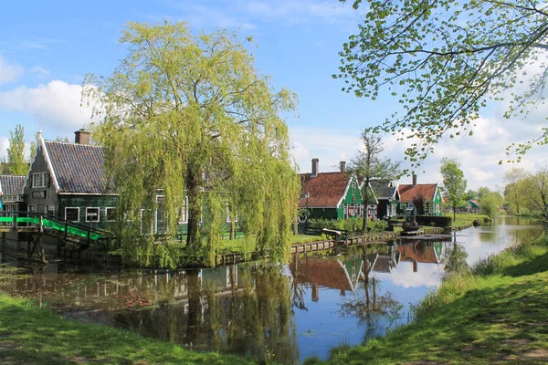 nehir, köprü, ağaçlar ve zaanse schans evler