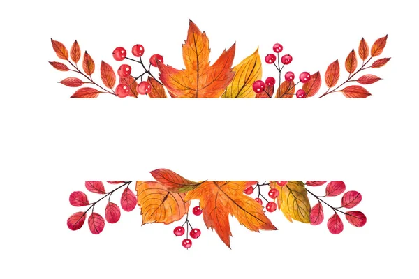 Mooie Frame Herfst Bladeren Aquarel Handbeschilderd Illustratie Geïsoleerd Witte Achtergrond — Stockfoto