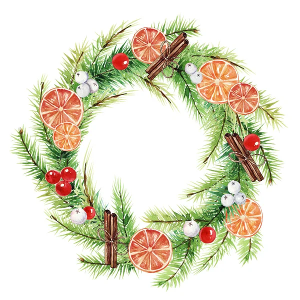 Suluboya xmas çelenk. Yeni yıl dekorasyon, noel tasarımı, el boyaması, davetiye, tebrik kartı için