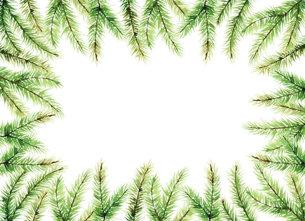Watercolor Frame Christmas Tree Decoration Spruce Cone Marry Xmas Design — Stock Photo, Image