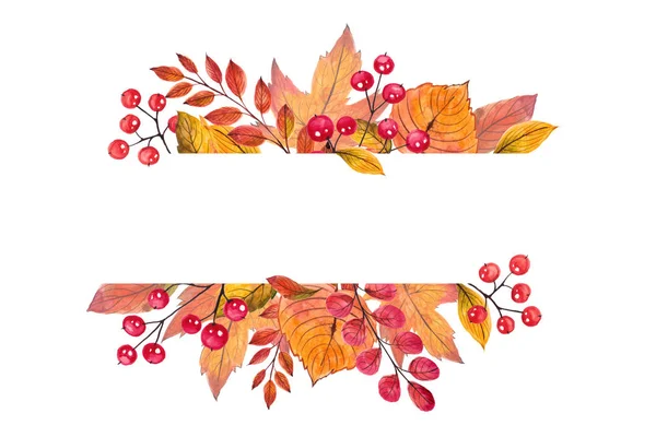 Mooie Frame Herfst Bladeren Aquarel Handbeschilderd Illustratie Geïsoleerd Witte Achtergrond — Stockfoto