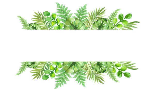 Rám Akvarel Tropickými Listy Izolován Bílém Pozadí Ručně Malovaný Obrázek Stock Snímky