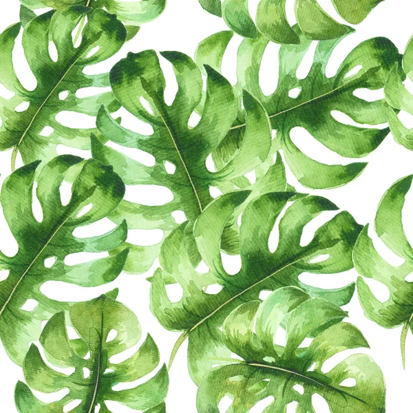 Akvarel Bezproblémový Vzor Krásnými Tropickými Listy Nejlepší Pro Pozadí Tapety Stock Snímky