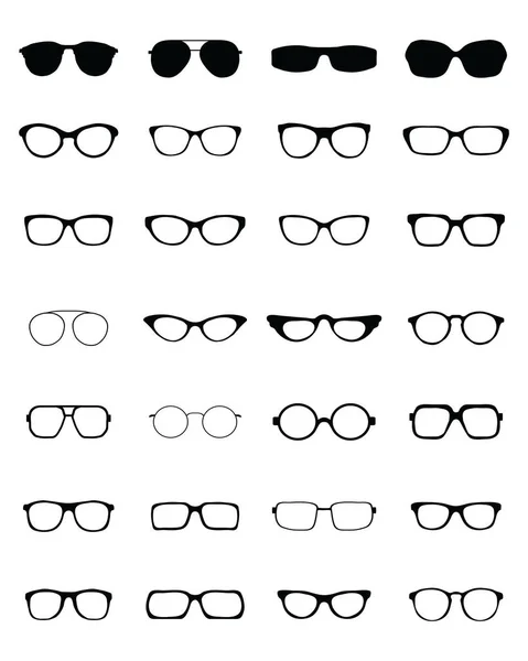 Fekete Sziluettek Különböző Szemüveg Fehér Alapon — Stock Vector