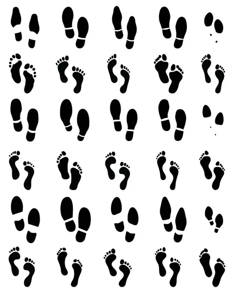 Black Prints Human Feet Shoes White Background — Stock Vector