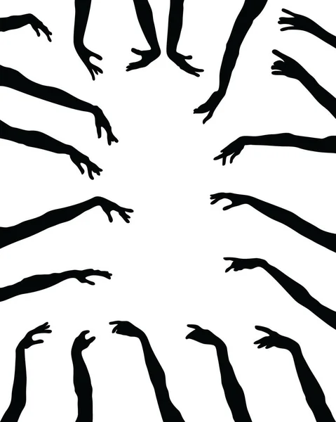 Silhouettes Noires Mains Sur Fond Blanc — Image vectorielle