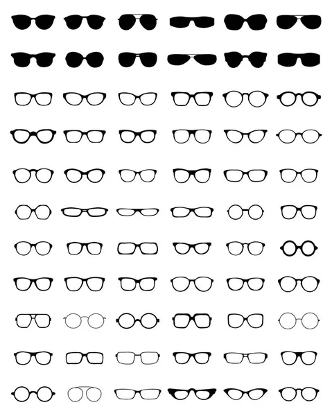 Silhouettes Noires Différentes Lunettes Sur Fond Blanc — Image vectorielle