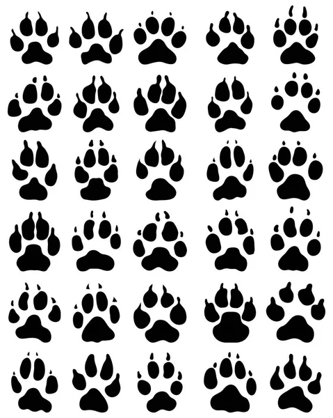 Black Print Paw Dogs White Background — Stock Vector