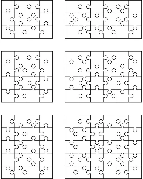 Ilustración Vectorial Seis Rompecabezas Blancos Diferentes Piezas Separadas — Archivo Imágenes Vectoriales