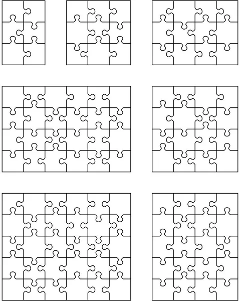 Vector Illustration Seven Different White Puzzles Separate Pieces — Stock Vector