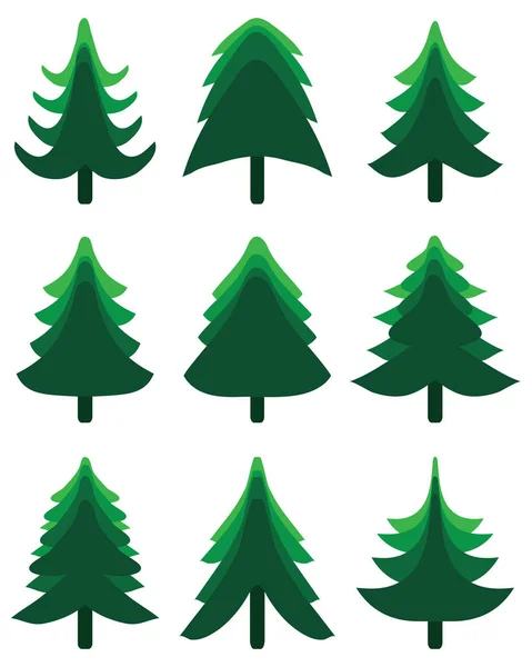 Grüne Weihnachtsbäume Auf Weißem Hintergrund — Stockvektor