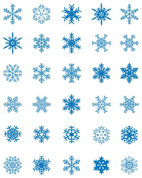 Set Diferentes Copos Nieve Azules Sobre Fondo Blanco — Vector de stock