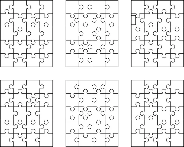 Vectorillustratie Van Zes Verschillende Witte Puzzels Afzonderlijke Stukken — Stockvector