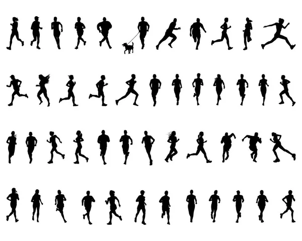 Silhouettes Noires Courir Sur Fond Blanc — Image vectorielle