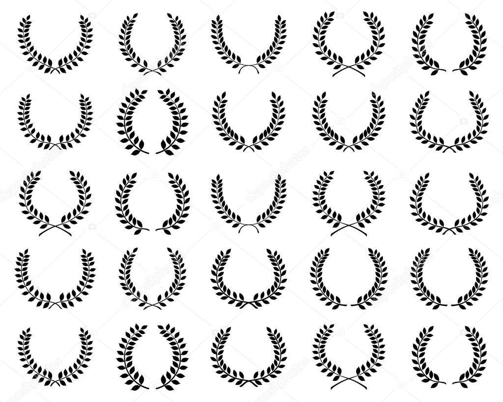 Black silhouettes of laurel wreaths on a white background